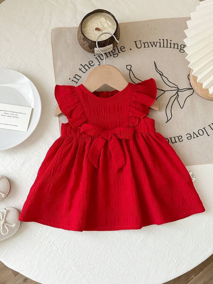 Cozy Pixies Floral Summer Dress - Contrast Color Bow & Waist Tie Detail