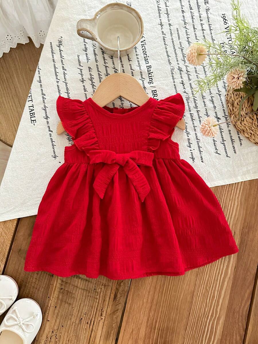Cozy Pixies Floral Summer Dress - Contrast Color Bow & Waist Tie Detail