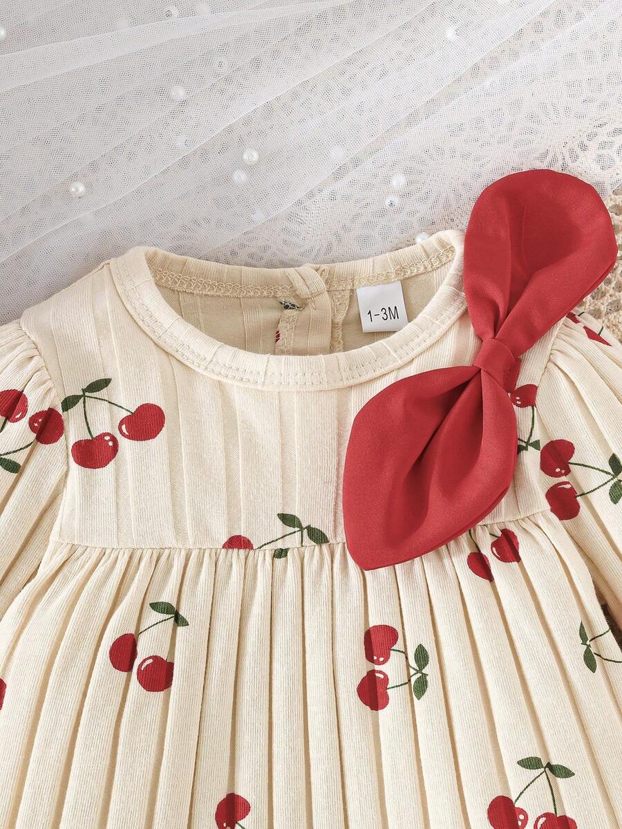 3PCS Baby Dress Gift Set with Bow Headband and Socks for Cute Daily Wear