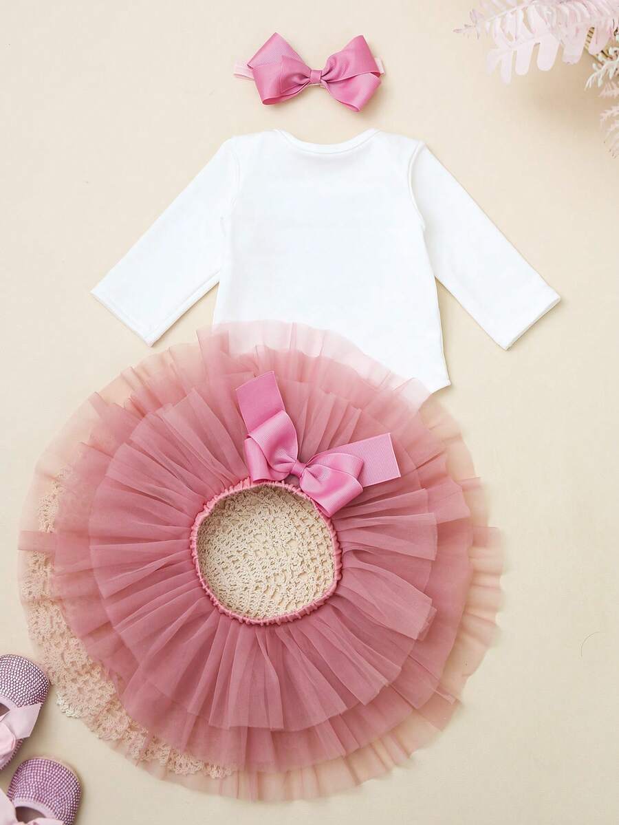 Baby Girl Romper with Tutu Skirt and Bow Headband for Photoshoots and Coming Home