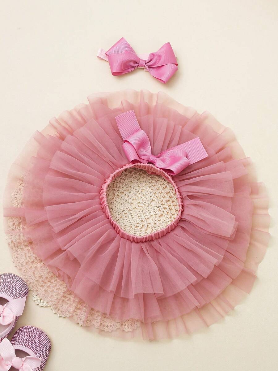 Baby Girl Romper with Tutu Skirt and Bow Headband for Photoshoots and Coming Home