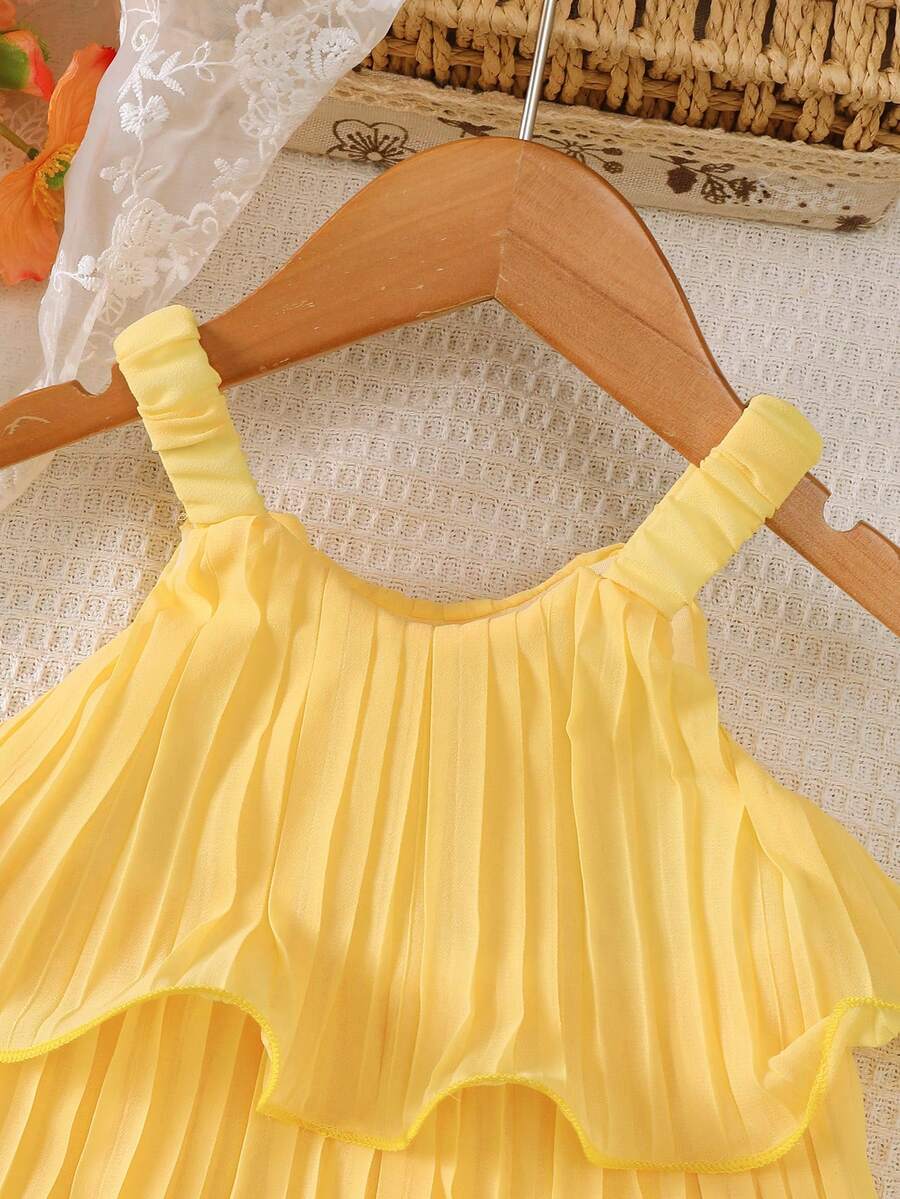 Summer Baby Girls Sleeveless Ruffle Cake Dress Solid Color Suspender Outfit