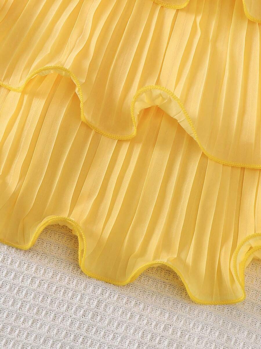 Summer Baby Girls Sleeveless Ruffle Cake Dress Solid Color Suspender Outfit