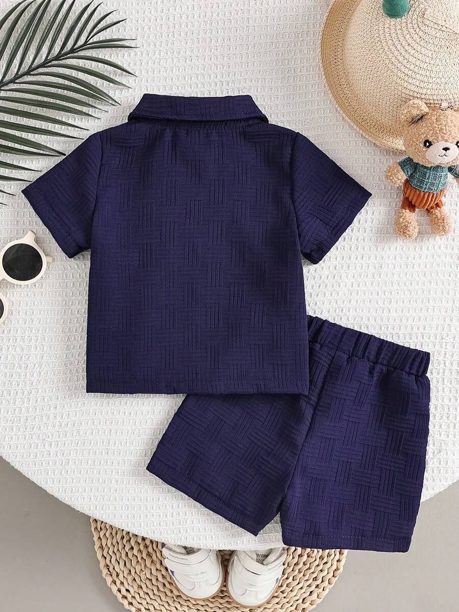 2-Piece Baby Boy Textured Bear Embroidery Shirt and Shorts Set