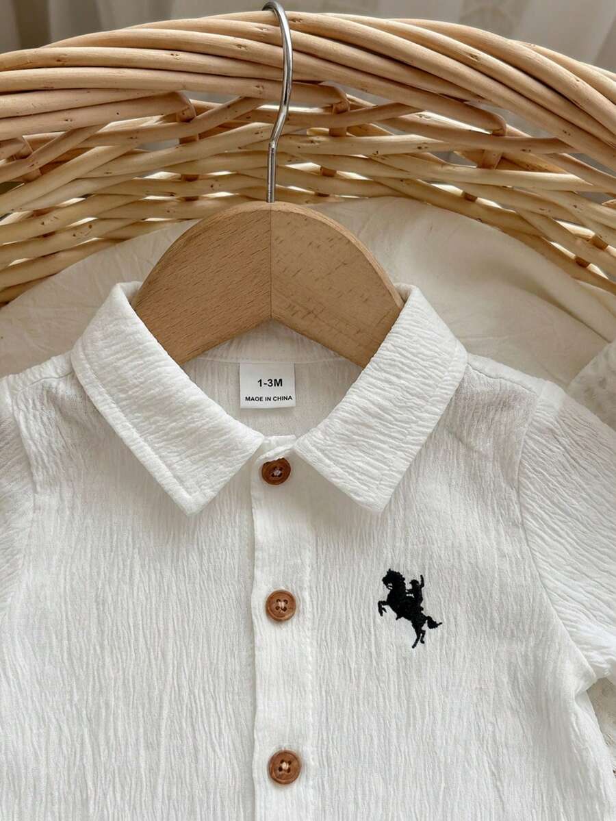 Baby Boy 2pcs Knit Jacquard Summer Set - Short Sleeve Shirt & Elastic Shorts