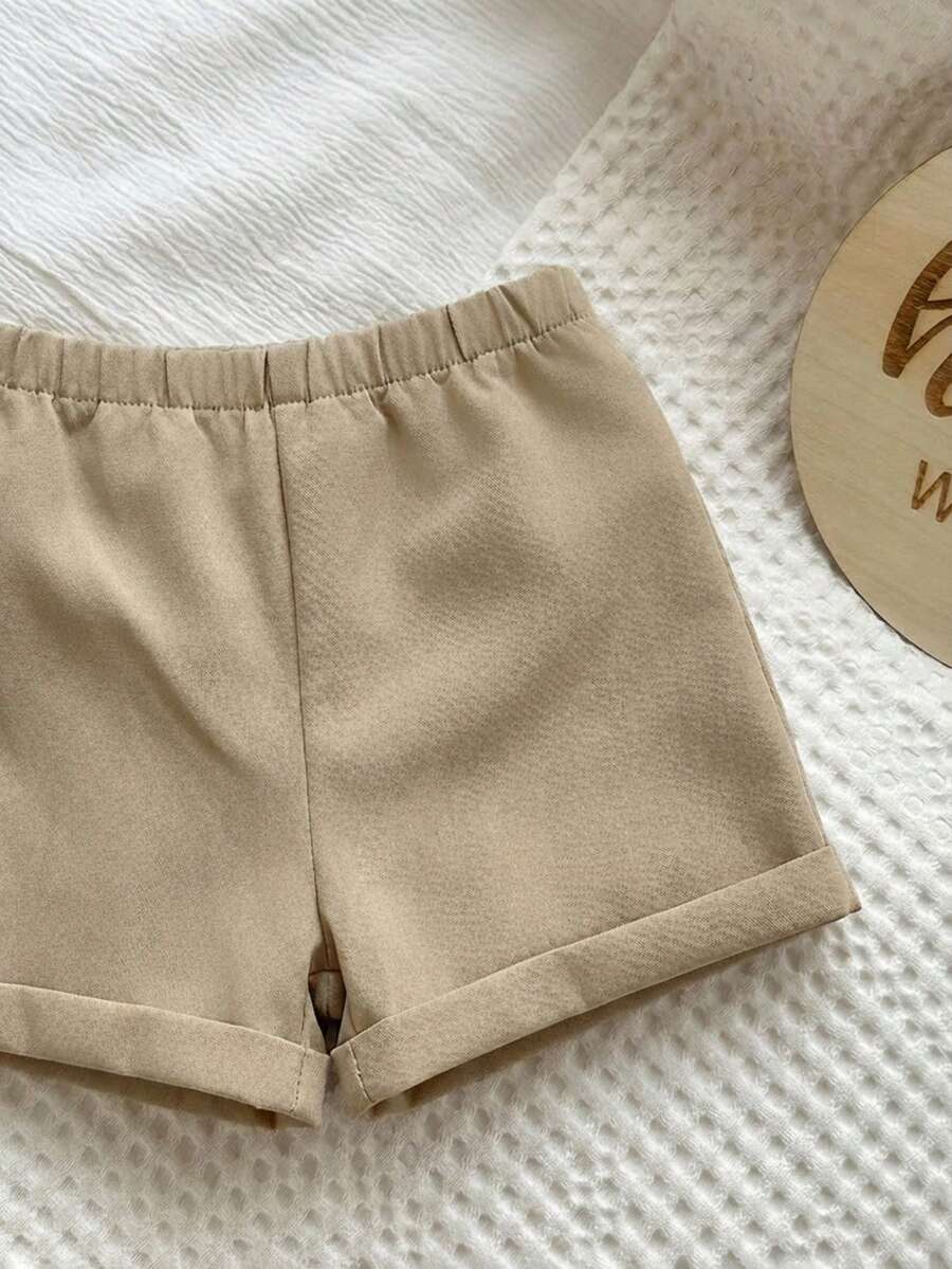 Baby Boy 2pcs Knit Jacquard Summer Set - Short Sleeve Shirt & Elastic Shorts