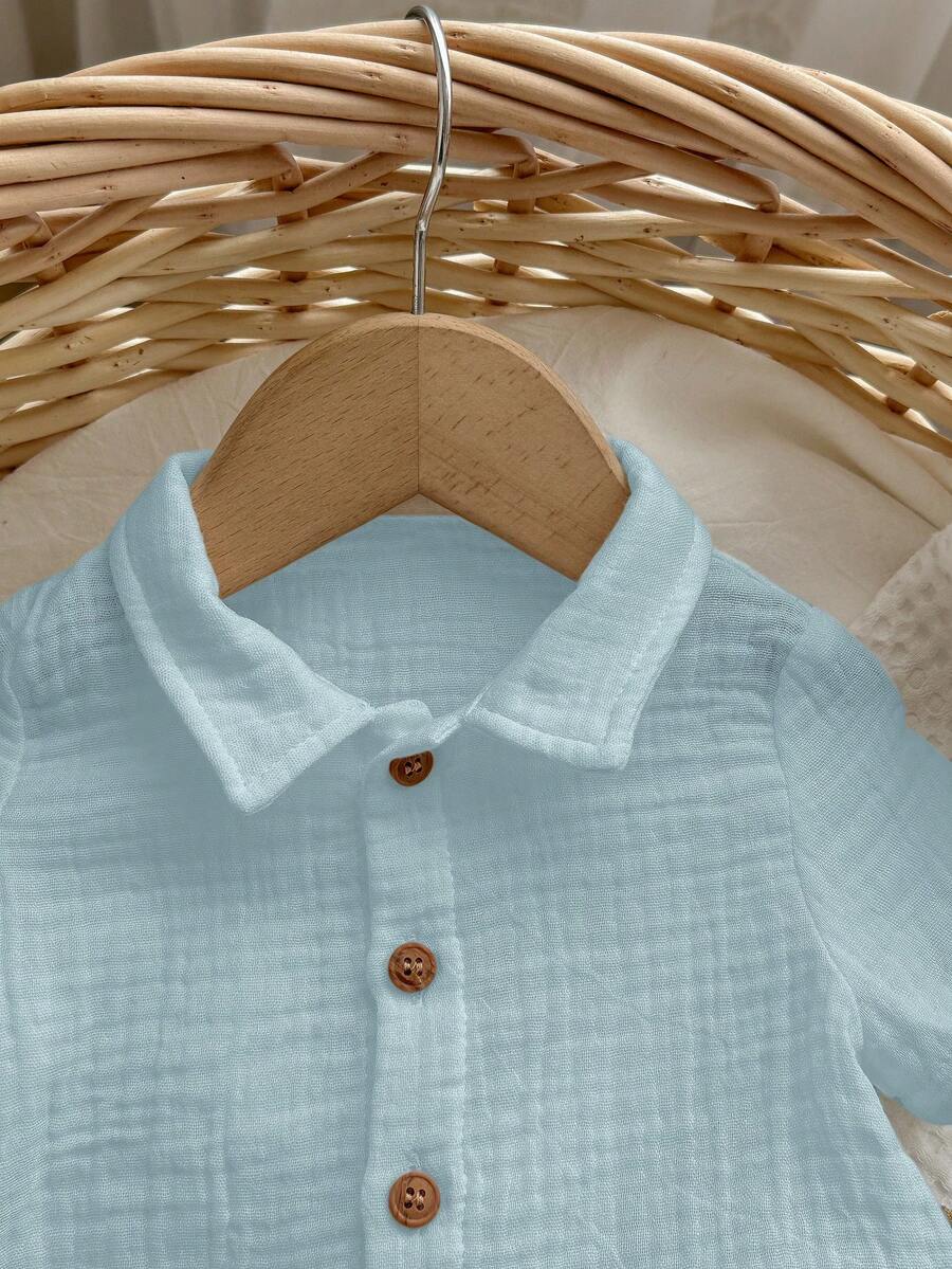 Baby Boy 2pcs Knit Jacquard Summer Set - Short Sleeve Shirt & Elastic Shorts