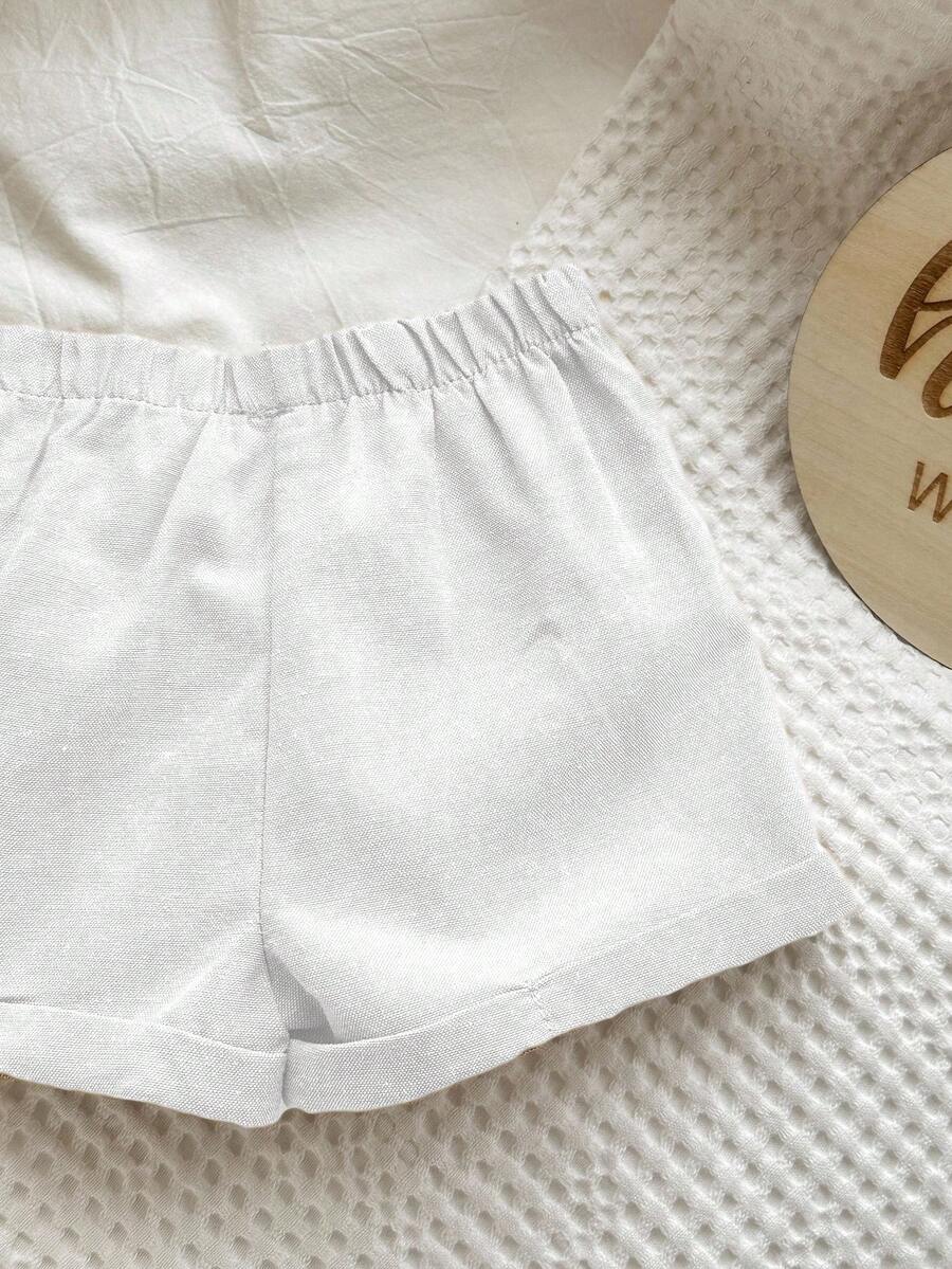 Baby Boy 2pcs Knit Jacquard Summer Set - Short Sleeve Shirt & Elastic Shorts