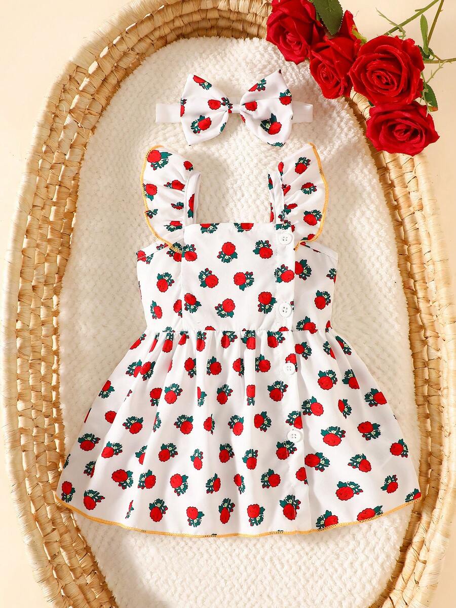 2PCS Baby Watercolor Floral Dress and Hairband Set for Cute Summer Outings