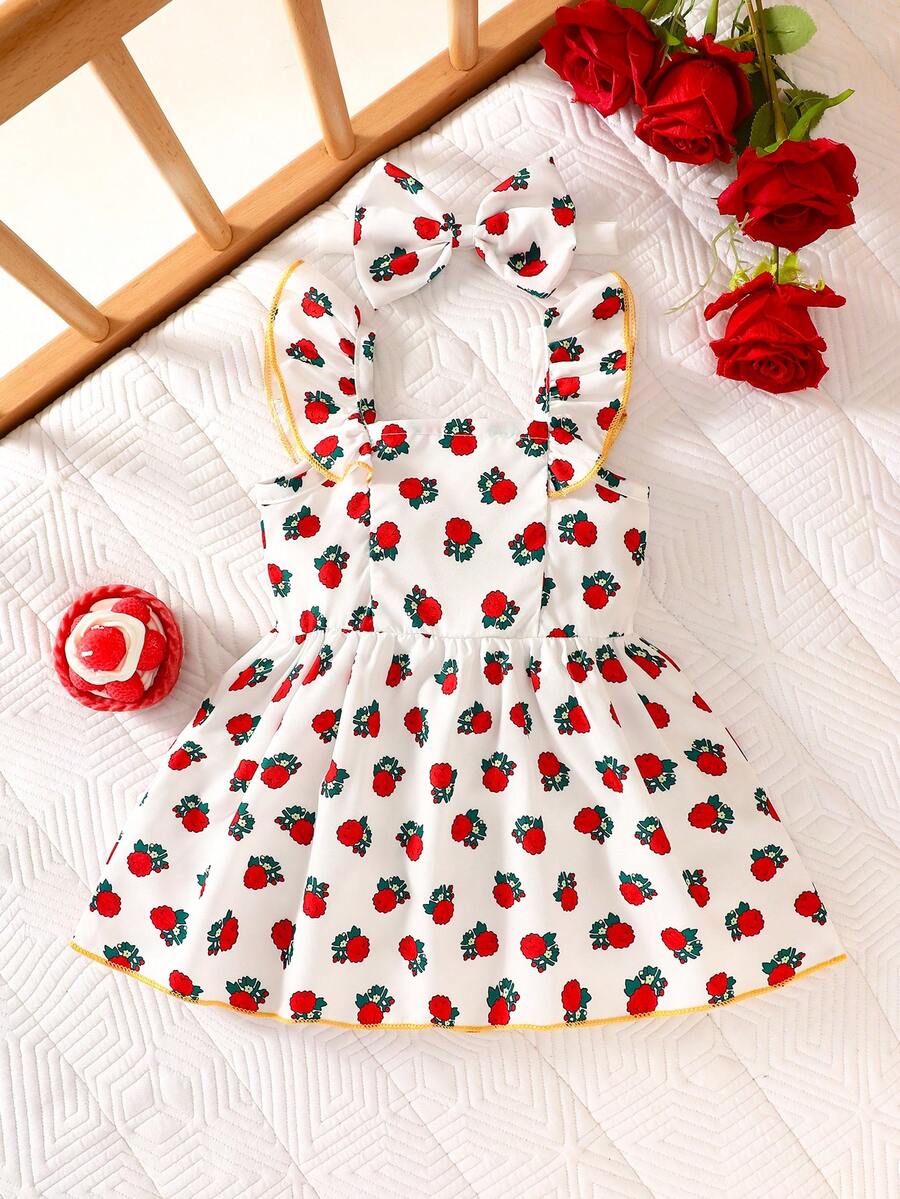 2PCS Baby Watercolor Floral Dress and Hairband Set for Cute Summer Outings