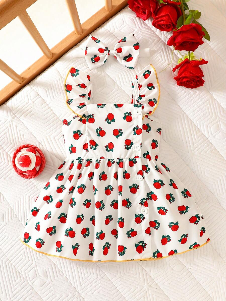 2PCS Baby Watercolor Floral Dress and Hairband Set for Cute Summer Outings