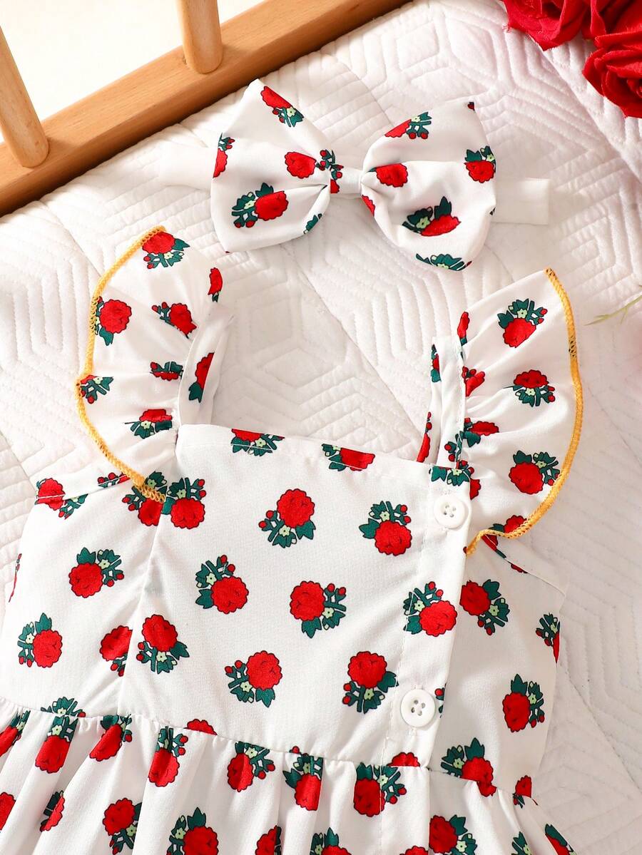 2PCS Baby Watercolor Floral Dress and Hairband Set for Cute Summer Outings