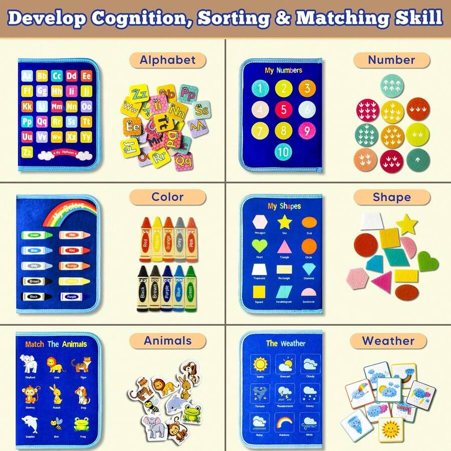 Montessori Felt Busy Board Sensory Learning Toy Interactive Fine Motor Skills and Early Education Activity Board