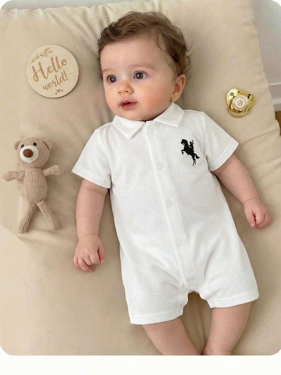 Baby Boy Plaid Short Sleeve Romper Formal Summer Outfit for Birthday Party Christening and Special Occasions