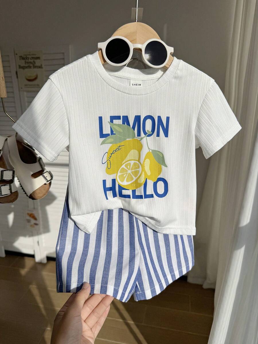 Baby Boy Animal Crayon Print T Shirt and Knitted Shorts 2 Piece Casual Spring Summer Outfit Set