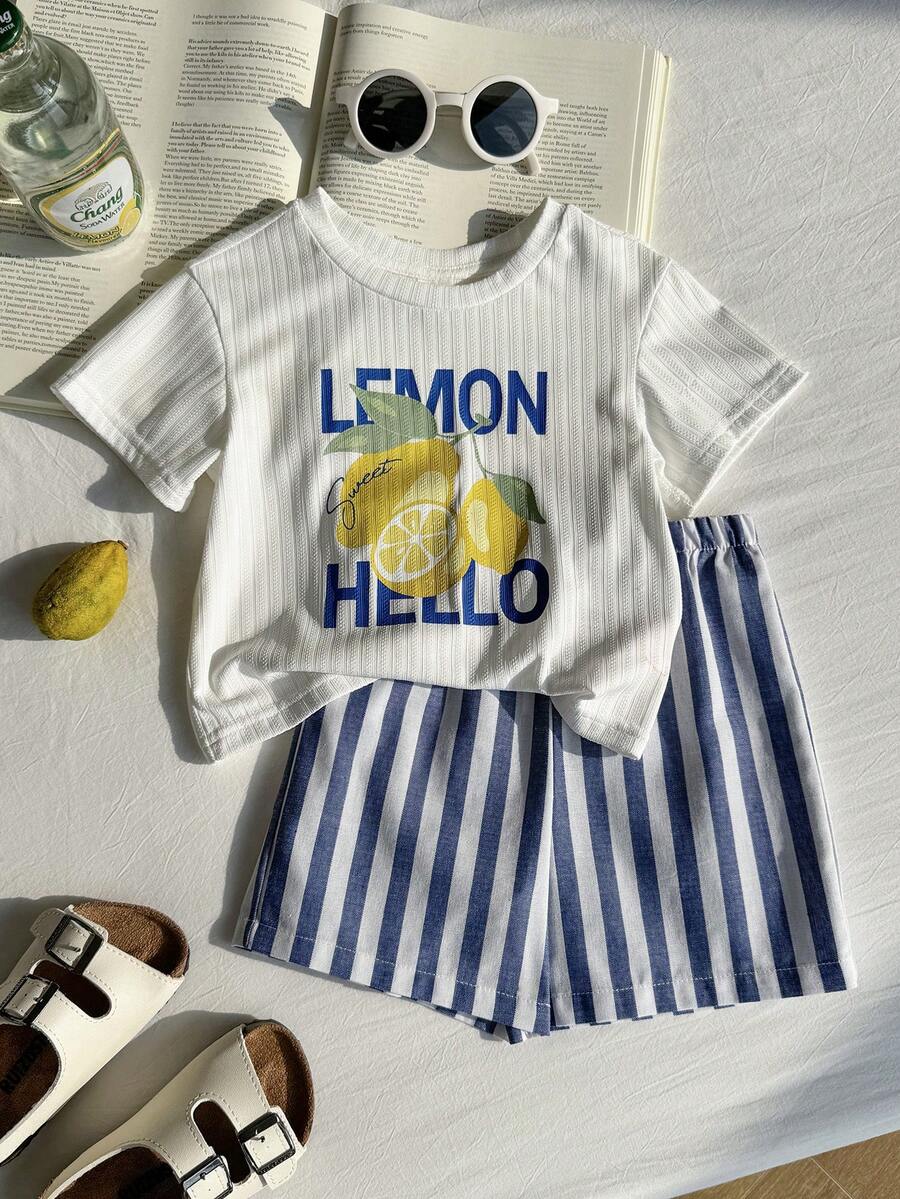 Baby Boy Animal Crayon Print T Shirt and Knitted Shorts 2 Piece Casual Spring Summer Outfit Set