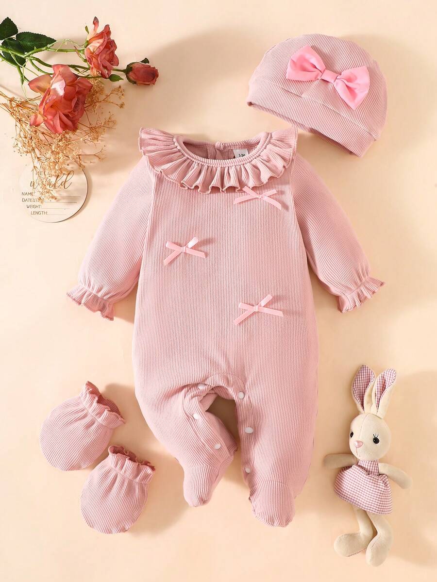 3PCS Baby Princess Style Jumpsuit Set for Spring and Autumn Daily Wear