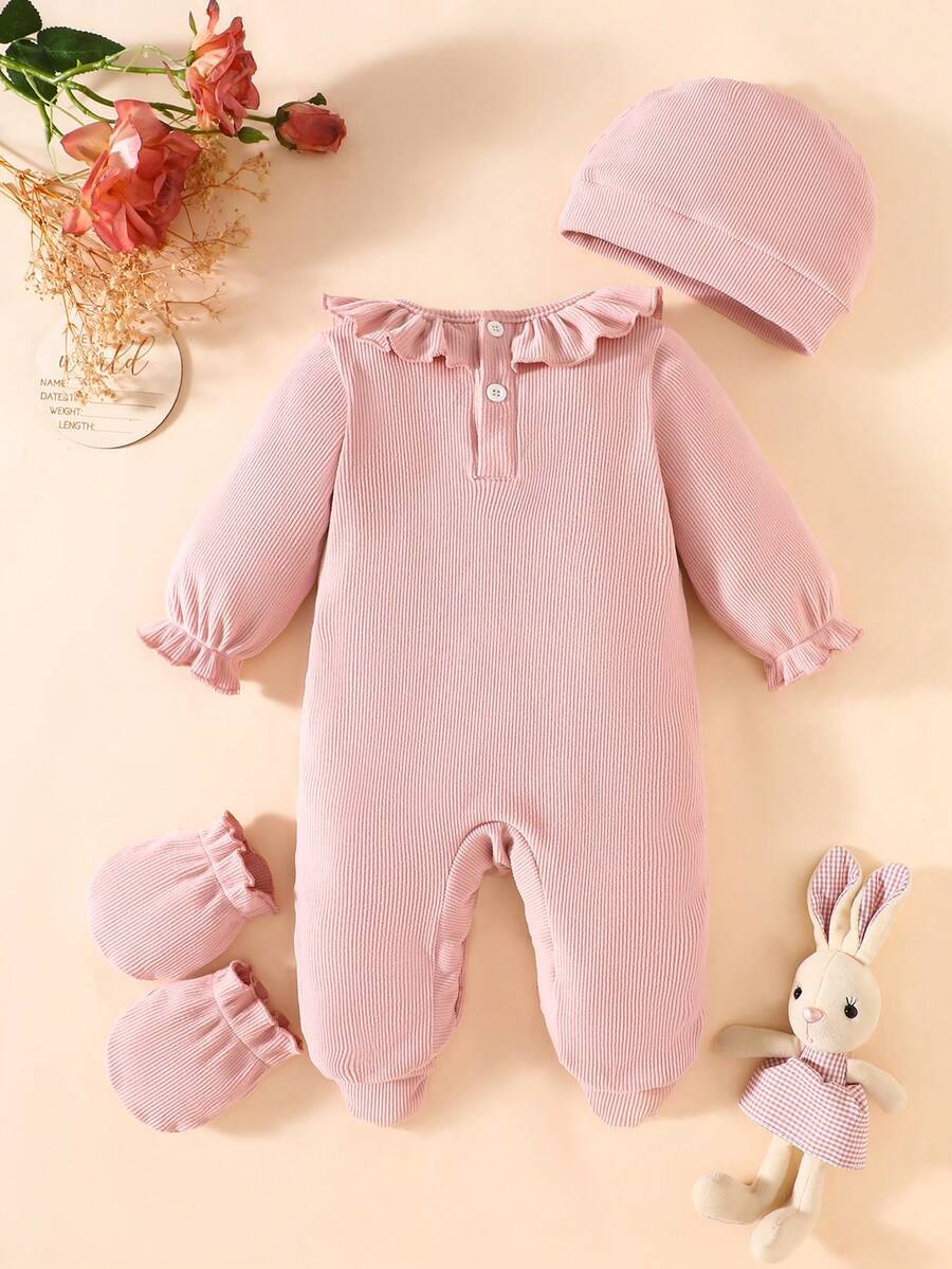 3PCS Baby Princess Style Jumpsuit Set for Spring and Autumn Daily Wear