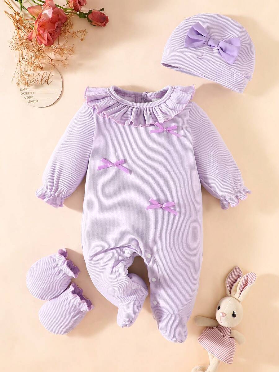 3PCS Baby Princess Style Jumpsuit Set for Spring and Autumn Daily Wear