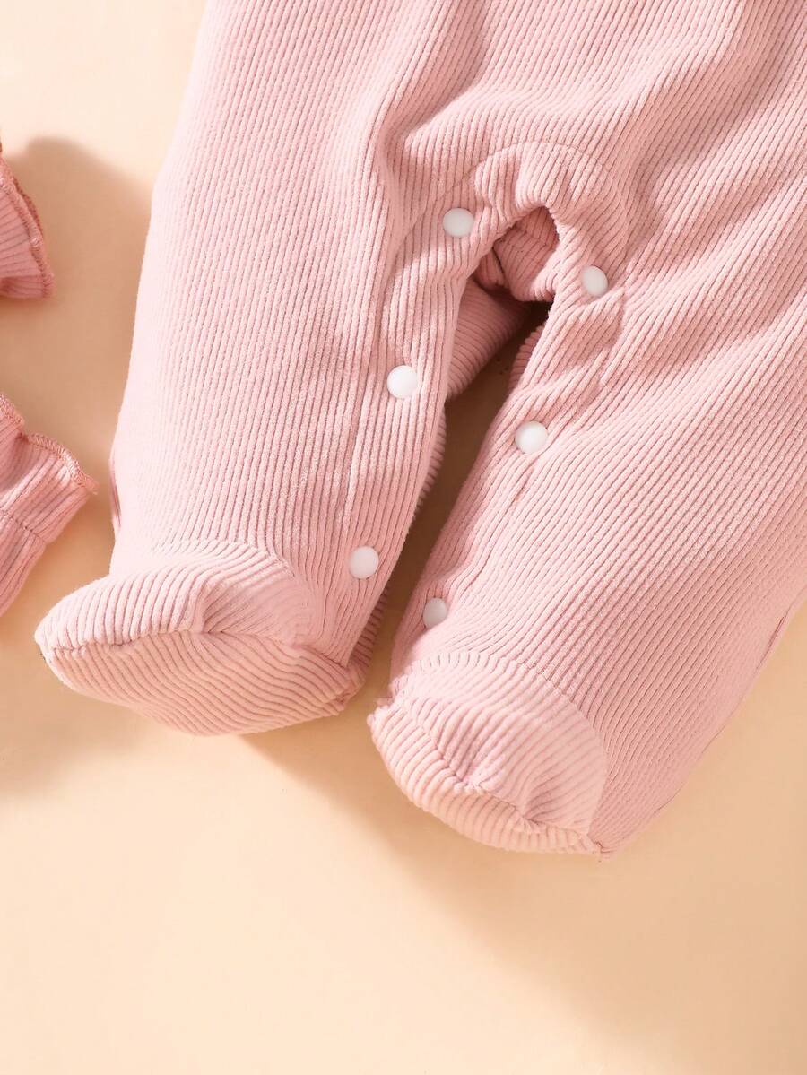 Baby Girl 3pcs Autumn Outfit - Puffed Sleeve Princess Romper & Bow Set (0-9M)