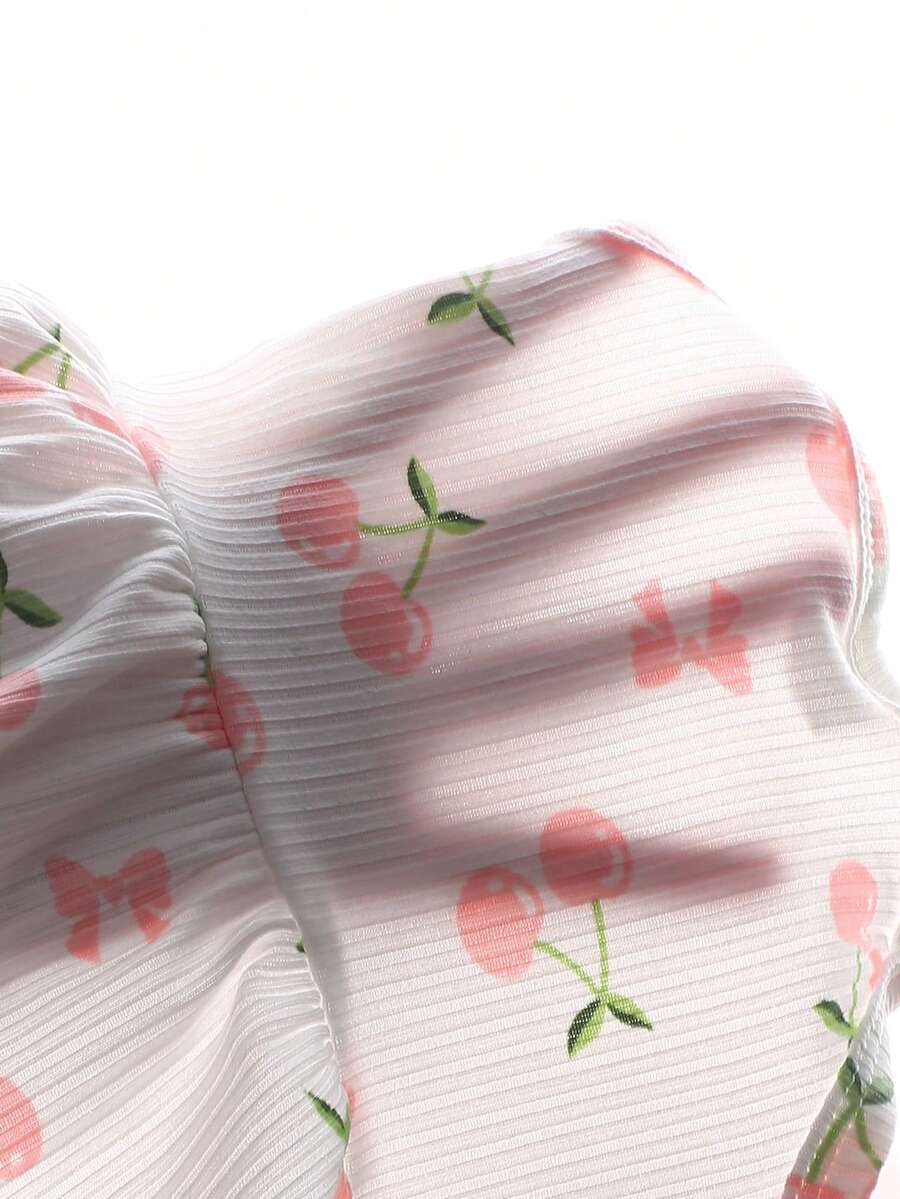 2PCS Baby Heart Print Rib Knit Top and Shorts Set for Cute Summer Daily Wear