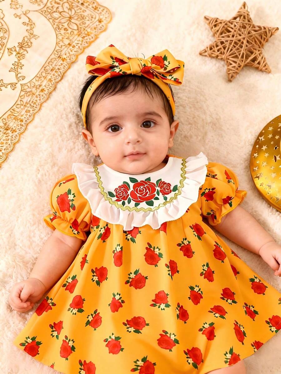 Baby Embroidered Puff Sleeve Dress for Cute Summer Outings and Photoshoots