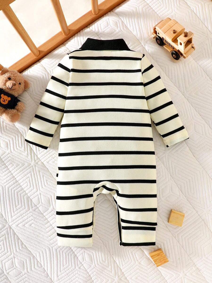 Baby Striped Collar Long Sleeve Jumpsuit for Cozy Daily Wear in Fall and Winter