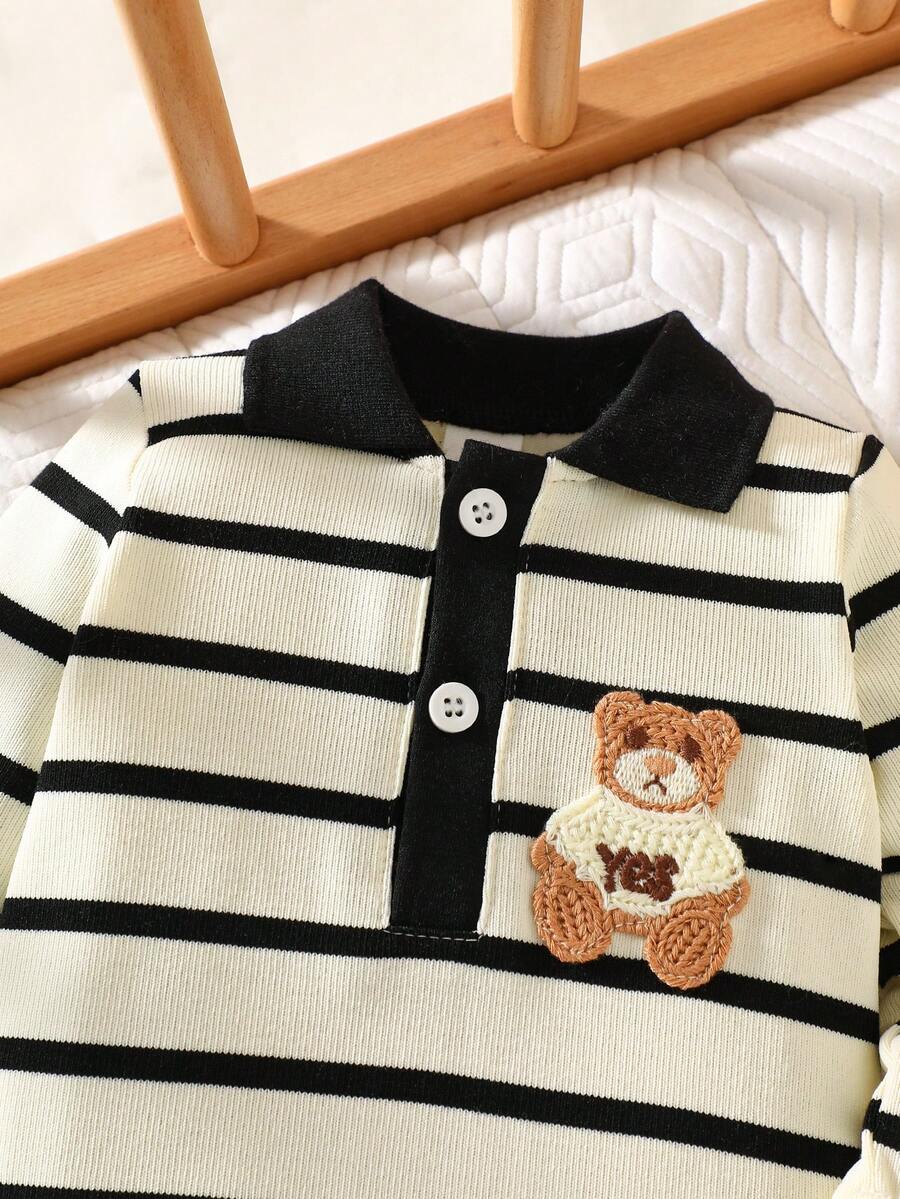 Baby Striped Collar Long Sleeve Jumpsuit for Cozy Daily Wear in Fall and Winter
