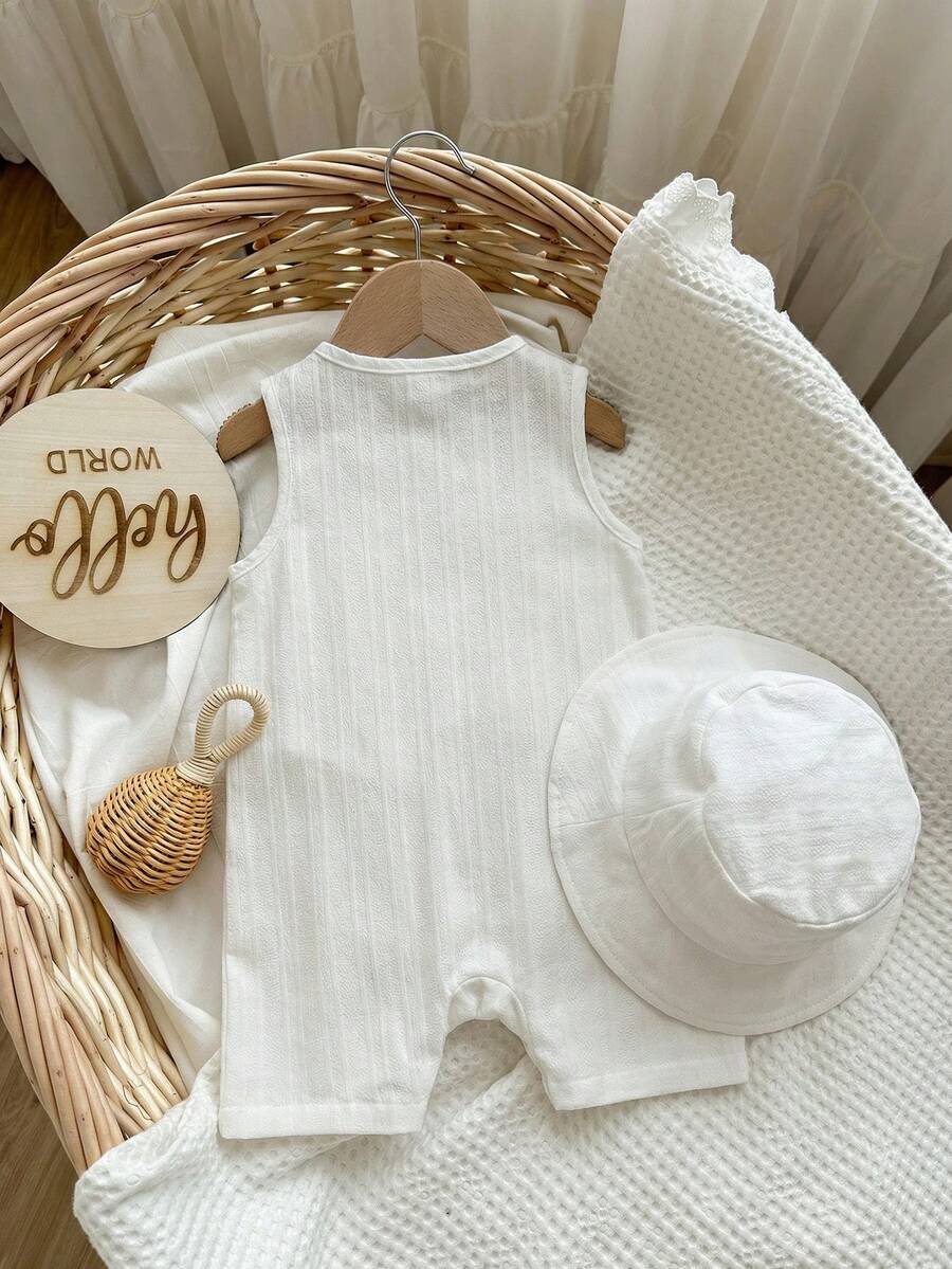 Baby Boy White Sleeveless Romper with Pockets Casual Short Jumpsuit for Everyday Wear