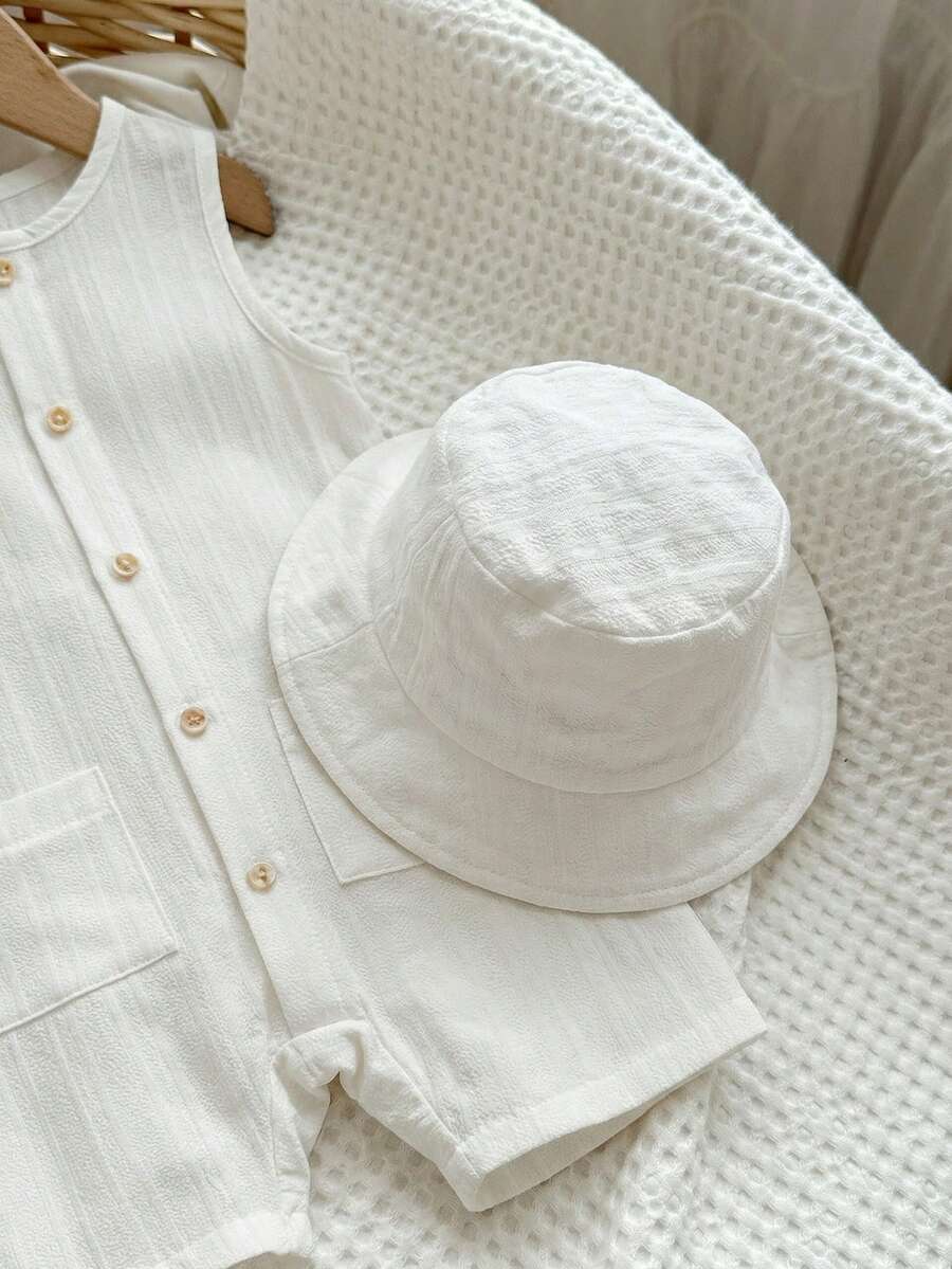 Baby Boy White Sleeveless Romper with Pockets Casual Short Jumpsuit for Everyday Wear