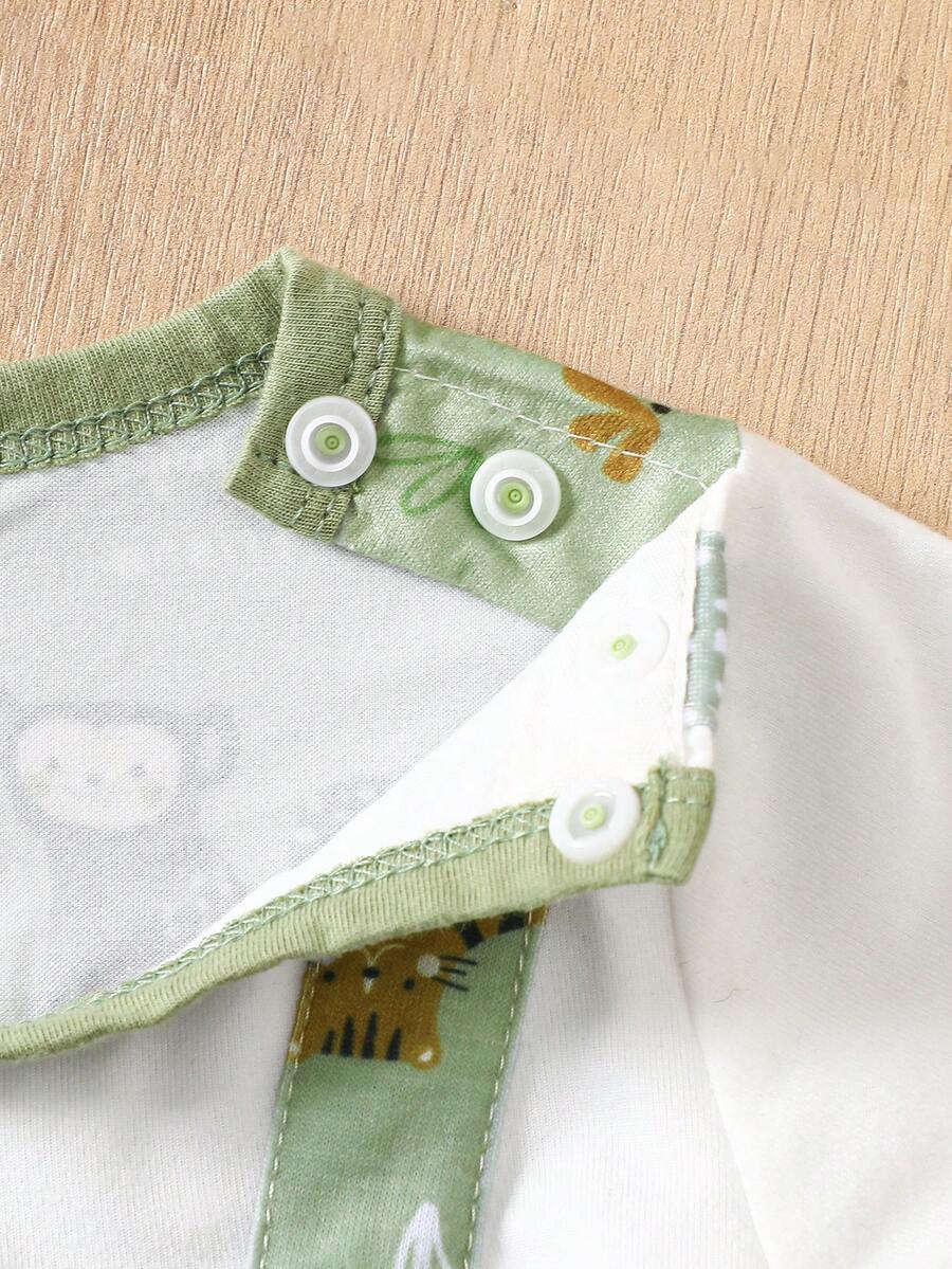 Baby Boy Cartoon Koala Print Bib Pants Patchwork Short Sleeve Romper Summer Outfit