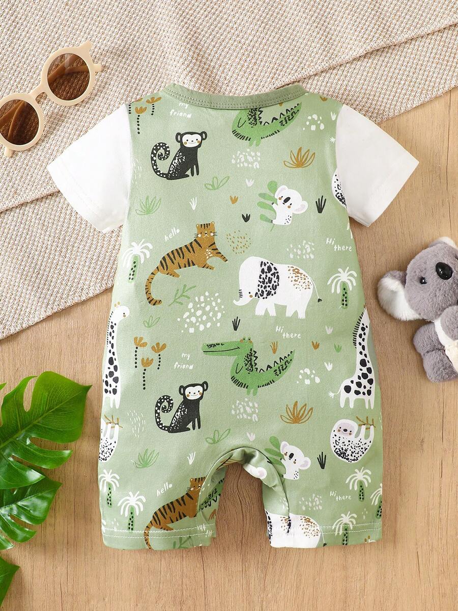 Baby Boy Cartoon Koala Print Bib Pants Patchwork Short Sleeve Romper Summer Outfit