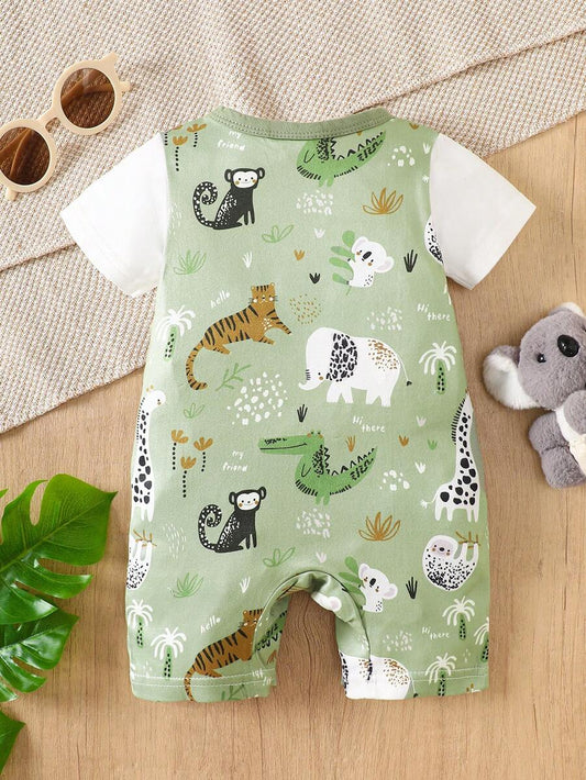 Baby Boy Cartoon Koala Print Bib Pants Patchwork Short Sleeve Romper Summer Outfit