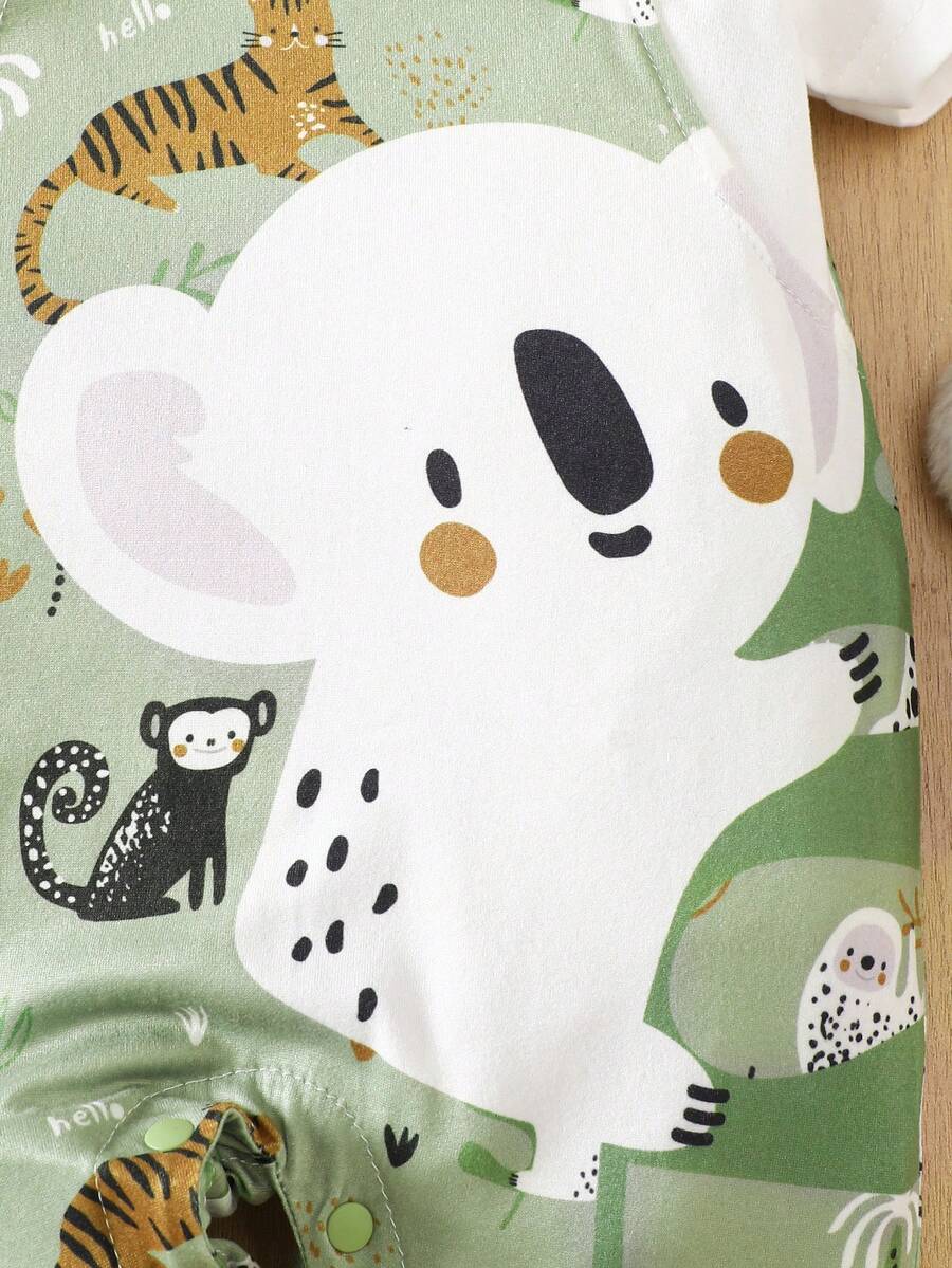 Baby Boy Cartoon Koala Print Bib Pants Patchwork Short Sleeve Romper Summer Outfit
