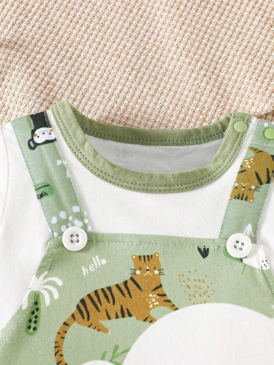 Baby Boy Cartoon Koala Print Bib Pants Patchwork Short Sleeve Romper Summer Outfit