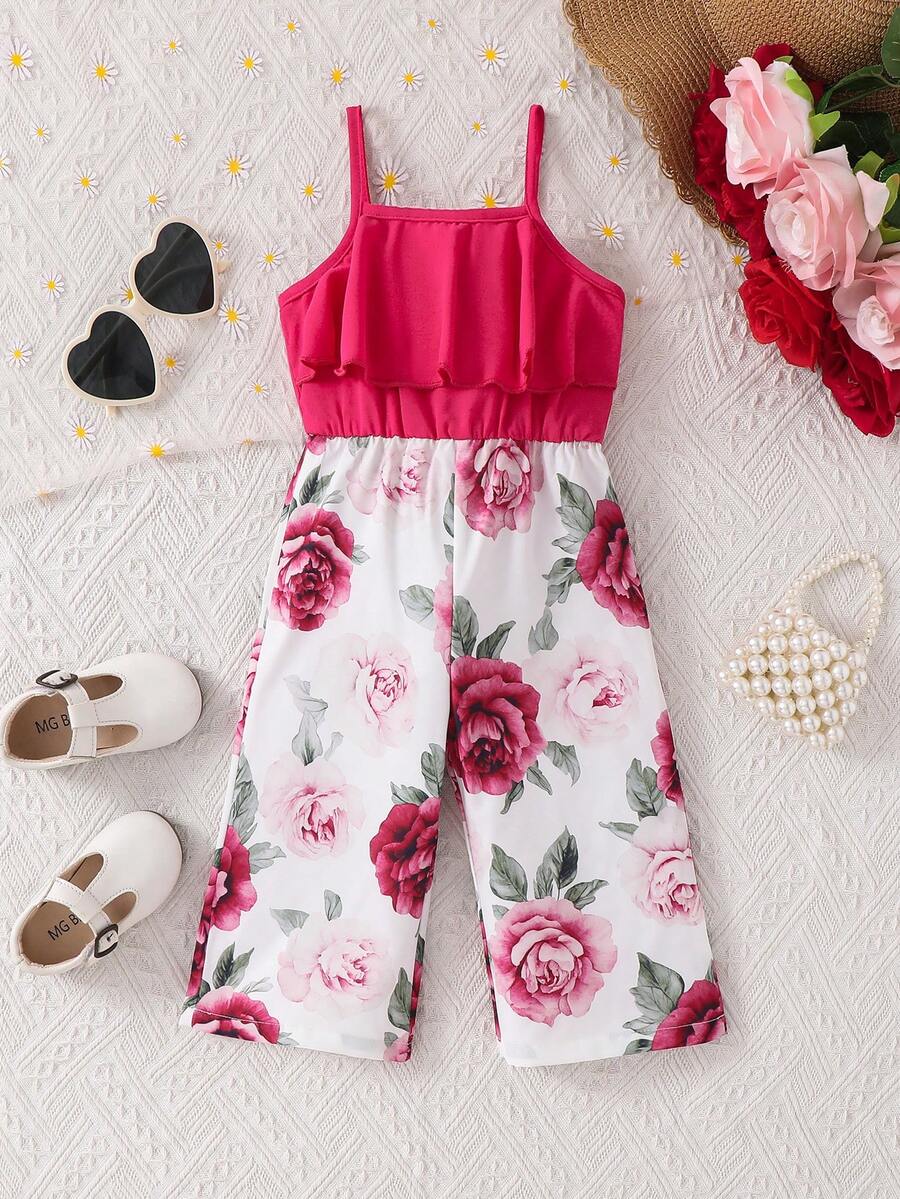 Baby Girl Floral Print Summer Jumpsuit Casual Sleeveless Outfit