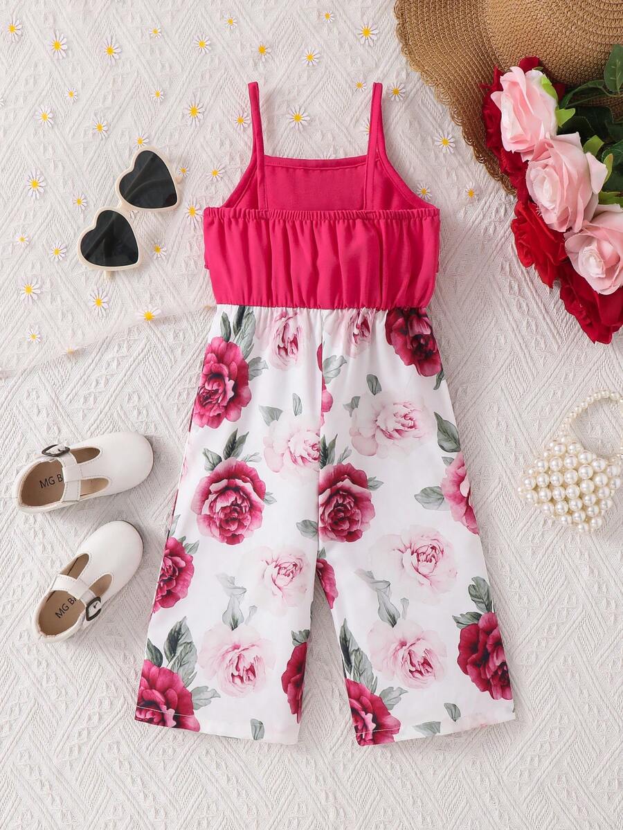Baby Girl Floral Print Summer Jumpsuit Casual Sleeveless Outfit