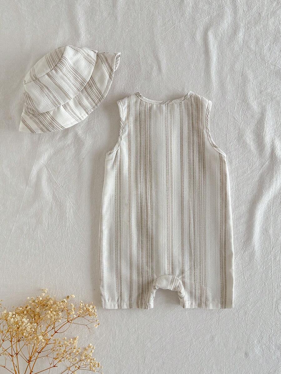 Baby Boy White Sleeveless Romper with Pockets Casual Short Jumpsuit for Everyday Wear