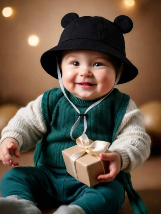 1pc Cute Ear Design Drawstring Bucket Hat for Infant Daily Wear
