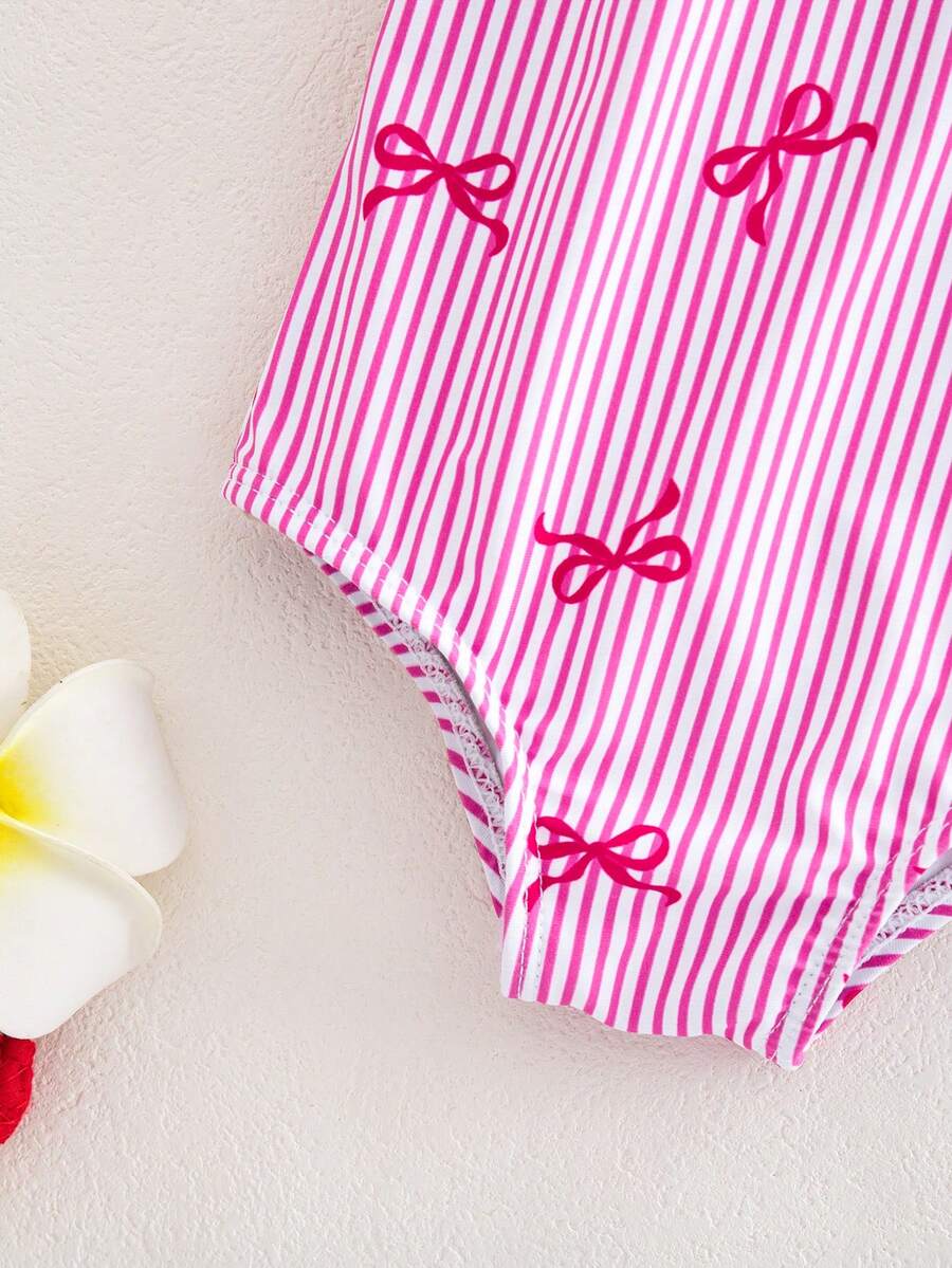 Baby Striped Leopard Print 3D Floral One-Piece Swimsuit for Summer Beach Wear