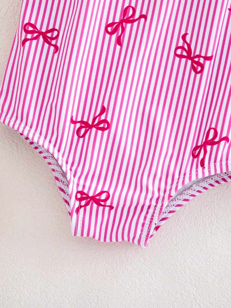 Baby Striped Leopard Print 3D Floral One-Piece Swimsuit for Summer Beach Wear