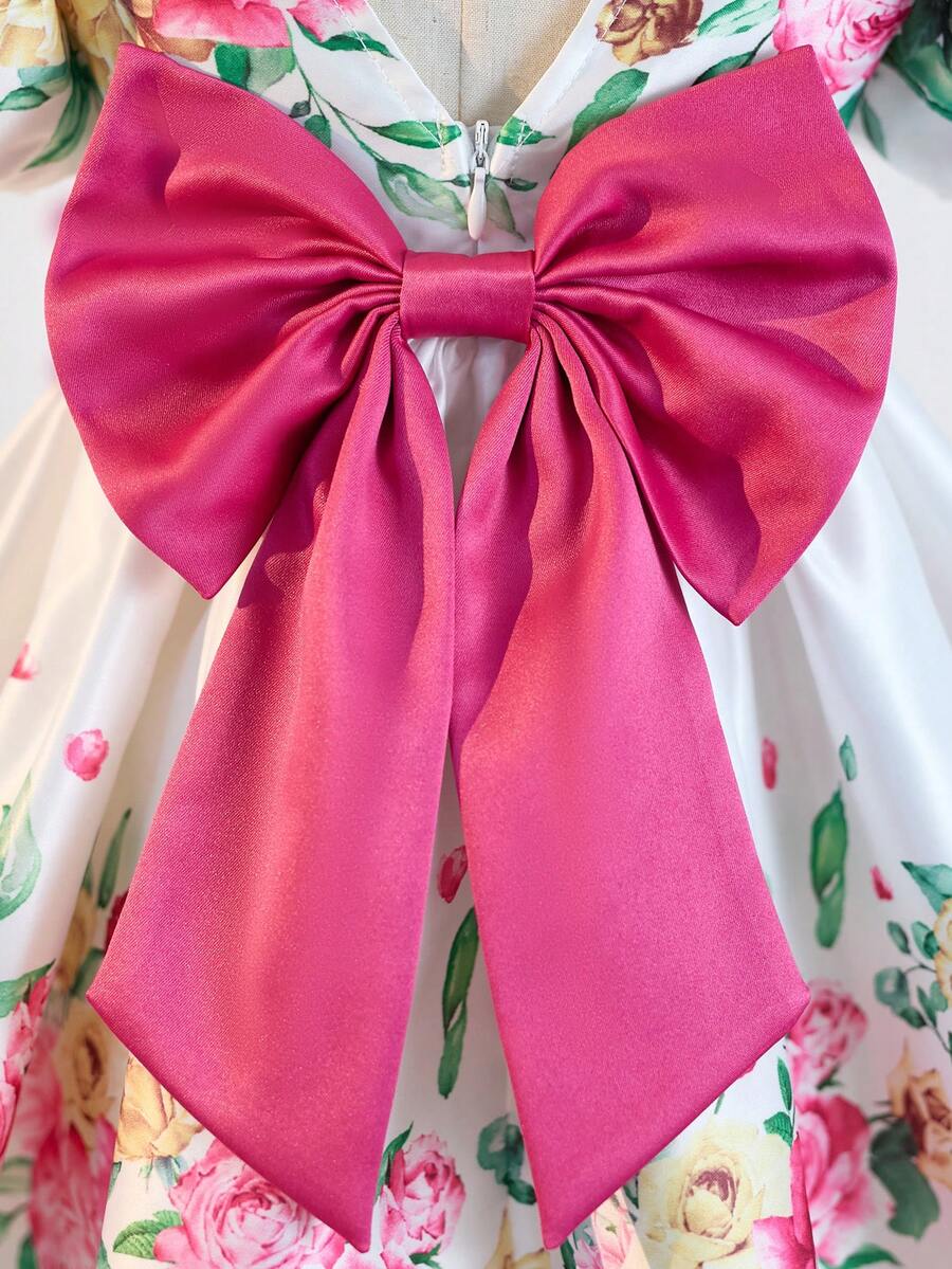 Pink Floral Mesh Embroidered Short Sleeve Dress for Baby Girls