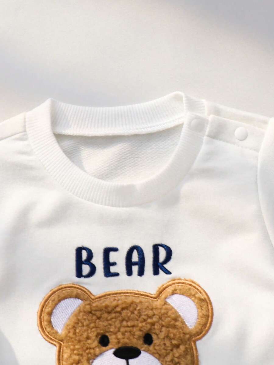 Newborn Boy & Girl Summer Knit Outfit -Cute Cartoon Bear Striped Shirt & Shorts Set