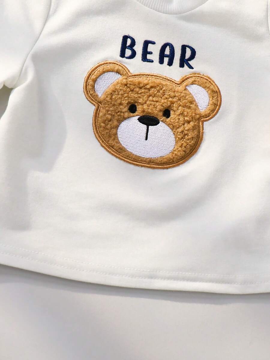 Newborn Boy & Girl Summer Knit Outfit -Cute Cartoon Bear Striped Shirt & Shorts Set