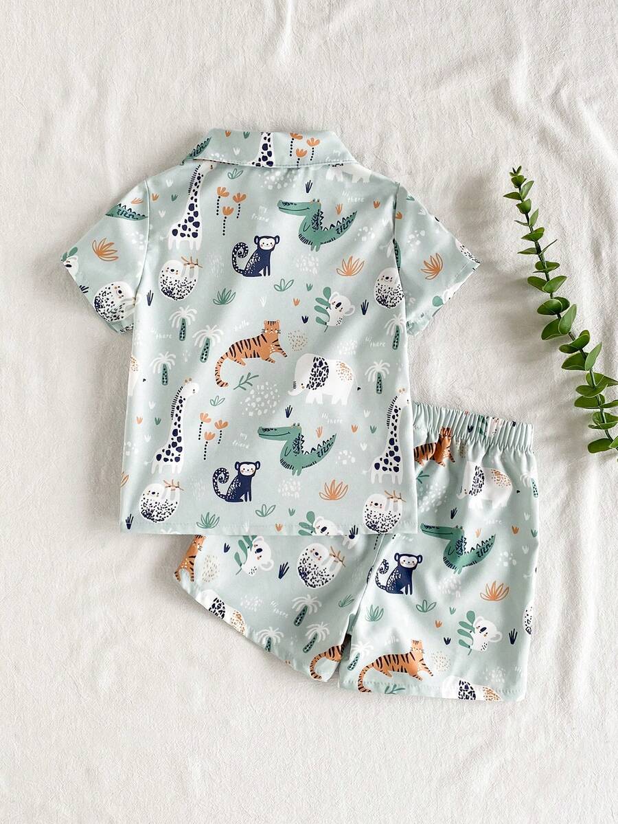 2pcs/Set Baby Boy Casual Striped Polo Collar Top & Shorts Summer Clothes