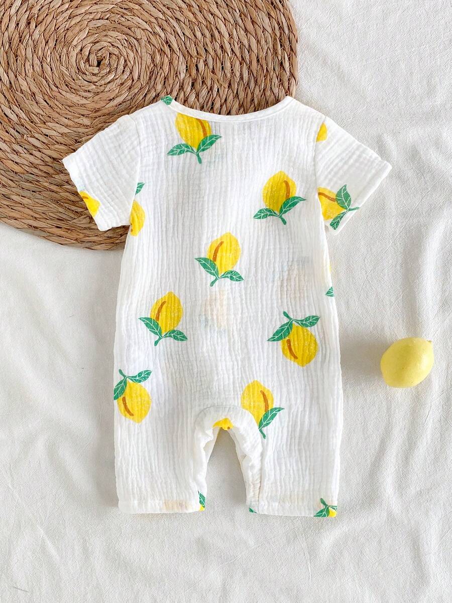Baby Lemon Print Romper Pants for Casual Summer Daily Wear and Playtime