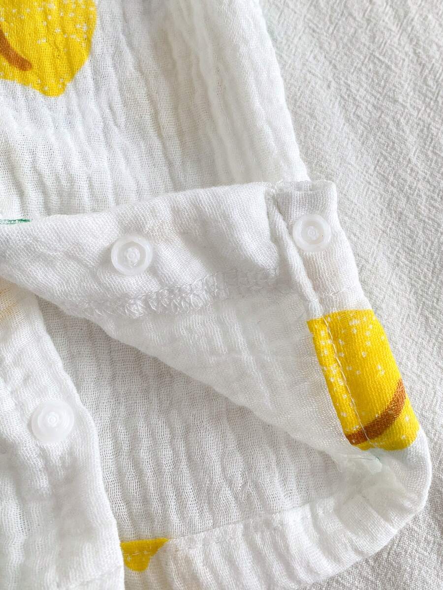 Baby Lemon Print Romper Pants for Casual Summer Daily Wear and Playtime