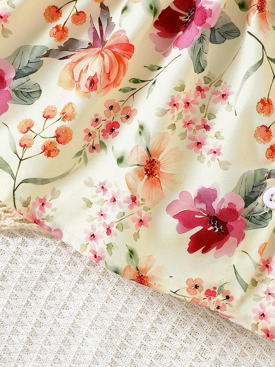 2PCS Baby Watercolor Floral Dress and Hairband Set for Cute Summer Outings