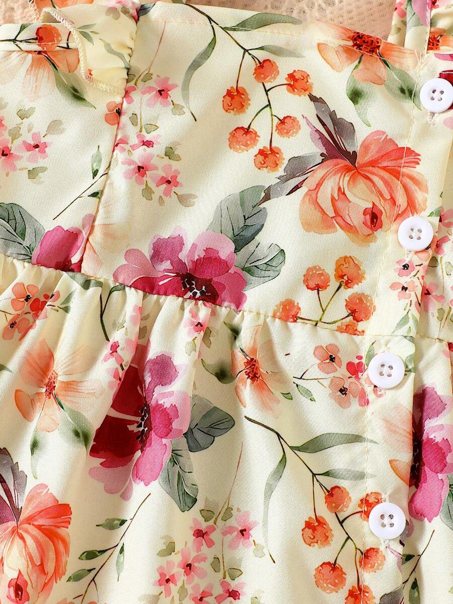 2PCS Baby Watercolor Floral Dress and Hairband Set for Cute Summer Outings