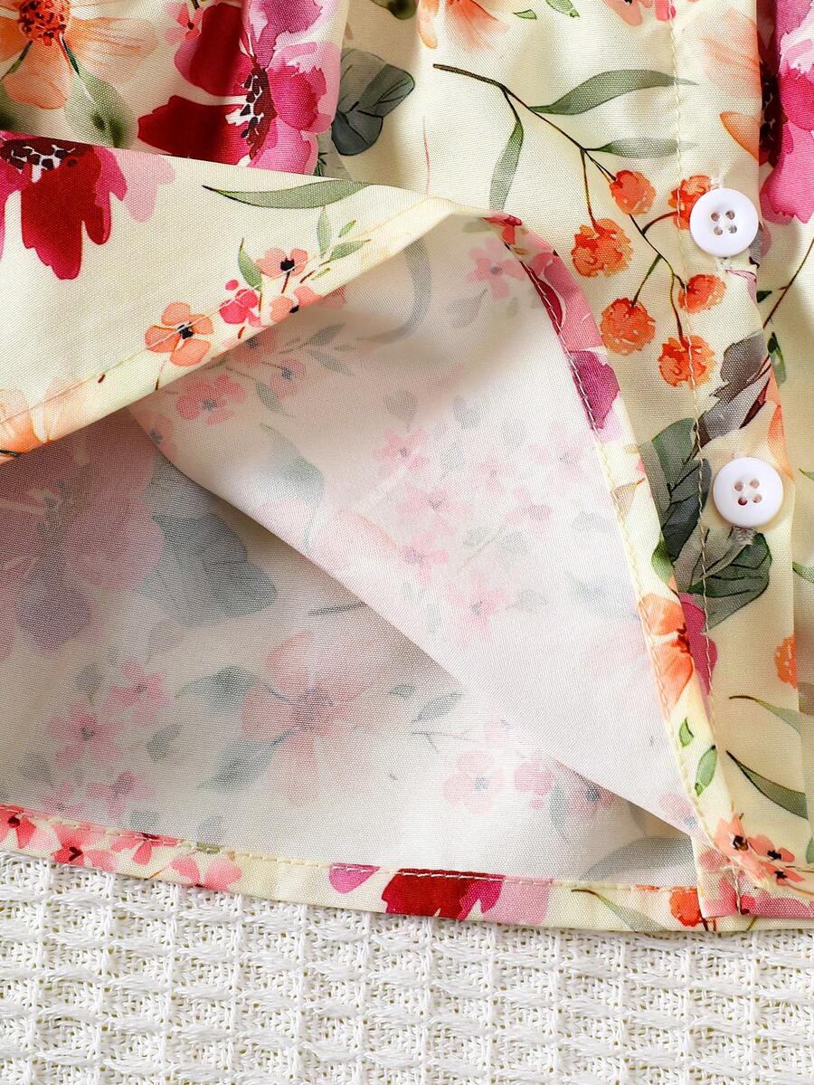 2PCS Baby Watercolor Floral Dress and Hairband Set for Cute Summer Outings